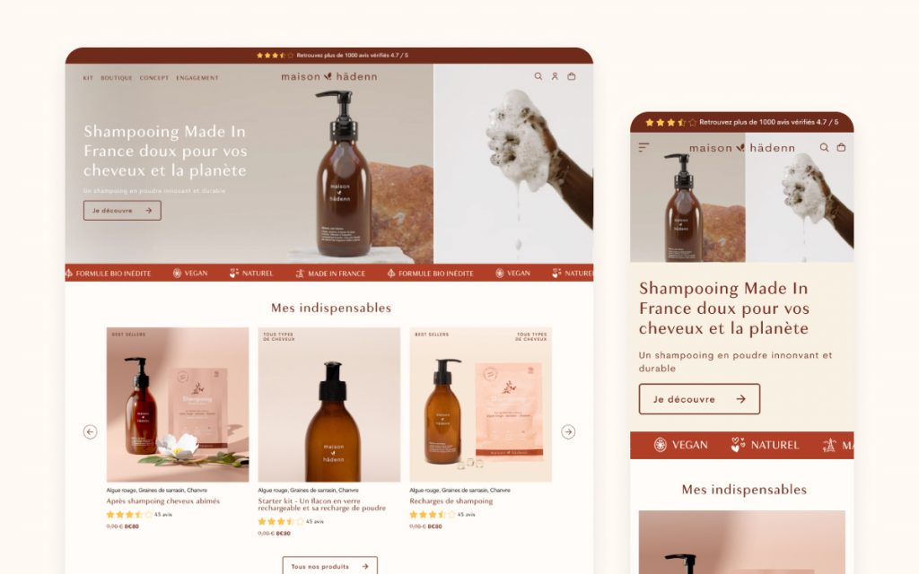 Design responsive du site Maison Haaden, avec une mise en page optimisée pour tous les appareils, offrant une expérience utilisateur agréable sur mobile et desktop